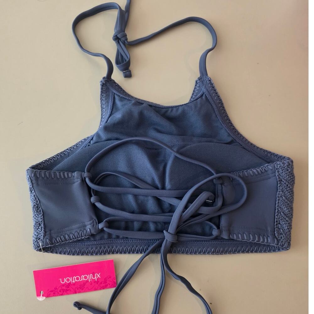 NWT Xhilaration blue crochet swim halter top - medium - boho festival - Picture 2 of 4